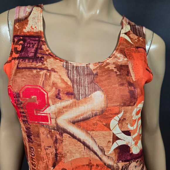 Vintage 90s Y2K Pinup Girl Print Blokette Varsity Numbers Maxi Dress size M/L - Picture 2 of 12